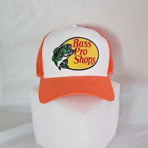 Bass Pro Shops Trucker Hat Orange White Mesh Snapback Gone Fishing Cap